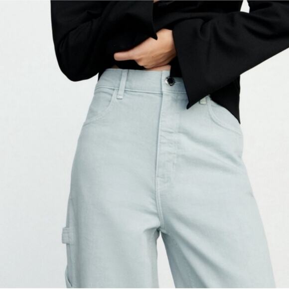 Zara Denim - Zara Signature Denim High Rise The Carpenter Straight Leg Jeans Summer Bliss- 6